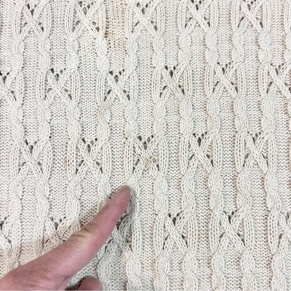 Vtg 90s Orvis Womens M Fisherman Cable Knit Pullover Sweater 100% Cotton Cream - Picture 7 of 7